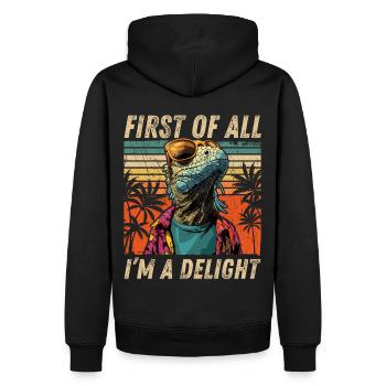 Retro Iguana - Chill Sunset Look - Men’s Premium Organic Hoodie - black - Back - Nico (187cm)
