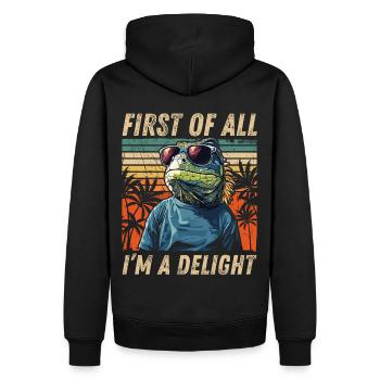 Vintage Iguana Art - Farbige Sunset-Optik - Männer Premium Bio Hoodie - Schwarz - Hinten - Nico (187cm)