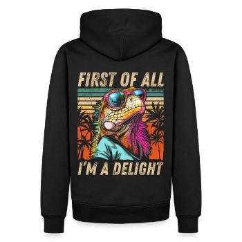 Tropical Iguana - Sunset and Palm Tree Design - Men’s Premium Organic Hoodie - black - Back - Nico (187cm)