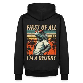 Vilain iguane - Style coucher de soleil tropical - Sweat à capuche Premium bio Homme - noir - Dos - Nico (187cm)