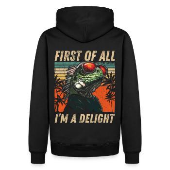Iguane coloré - Style vintage des tropiques - Sweat à capuche Premium bio Homme - noir - Dos - Nico (187cm)