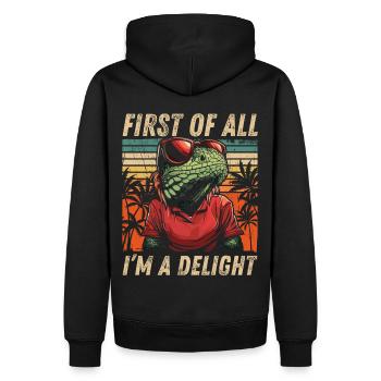 Cheeky Iguana - Vintage Palm Tree Look - Men’s Premium Organic Hoodie - black - Back - Nico (187cm)