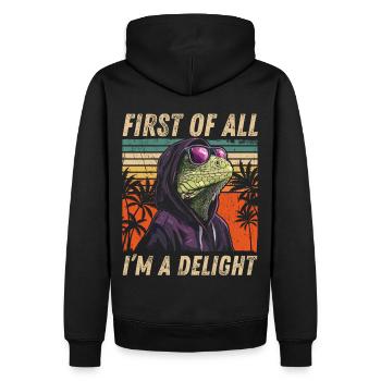 Sarcastic Iguana - Colorful Tropical Style - Men’s Premium Organic Hoodie - black - Back - Nico (187cm)