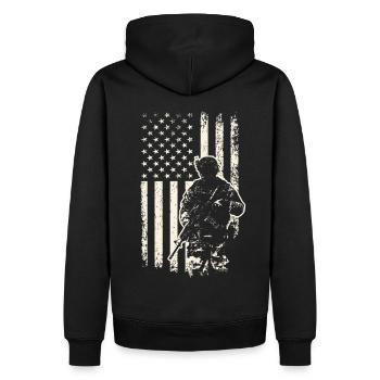 Soldat et drapeau des États-Unis – Journée des anciens combattants du 4 juillet - Sweat à capuche Premium bio Homme - noir - Dos - Nico (187cm)