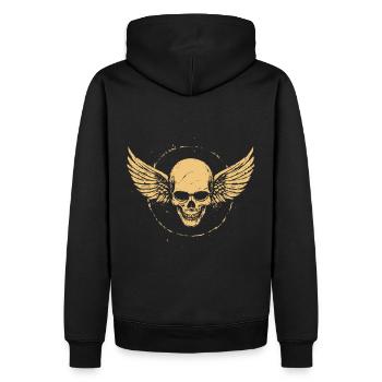 Crâne avec des ailes pour motards – style rétro - Sweat à capuche Premium bio Homme - noir - Dos - Nico (187cm)