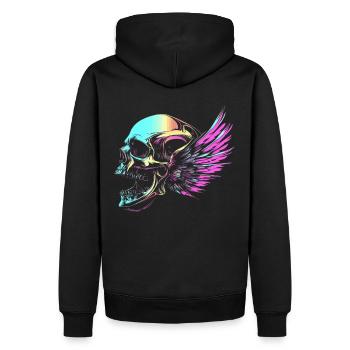 Crâne avec des ailes pour motards – look rétro coloré - Sweat à capuche Premium bio Homme - noir - Dos - Nico (187cm)
