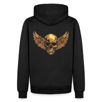Crâne avec des ailes pour motards – Style de luxe noble - Sweat à capuche Premium bio Homme - noir - Dos - Nico (187cm)
