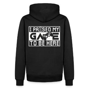 « J’ai mis mon jeu en pause » - Citation amusante pour les joueurs - Sweat à capuche Premium bio Homme - noir - Dos - Nico (187cm)