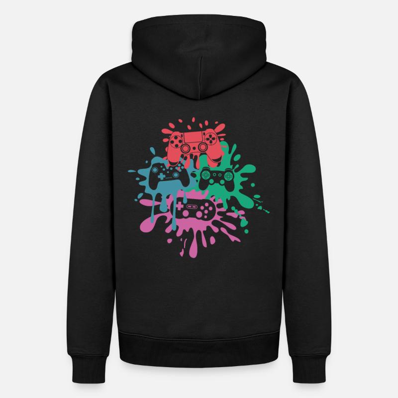 Pixel-Controller – Retro Gaming Design - Männer Premium Bio Hoodie - Schwarz