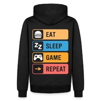 Manger, dormir, jouer, répéter – le dicton du joueur - Sweat à capuche Premium bio Homme - noir - Dos - Nico (187cm)
