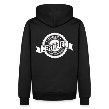 Zertifizierter Gamer – 7 Tage die Woche - Männer Premium Bio Hoodie - Schwarz - Hinten - Nico (187cm)