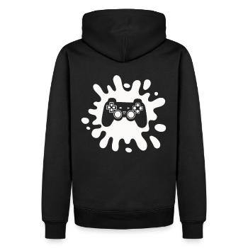 Zocker Splatter-Controller – Retro Gaming Kunst - Männer Premium Bio Hoodie - Schwarz - Hinten - Nico (187cm)