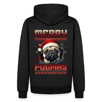 Merry Pugmas Ugly Christmas Mops Weihnachtsmütze - Männer Premium Bio Hoodie - Schwarz - Hinten - Nico (187cm)