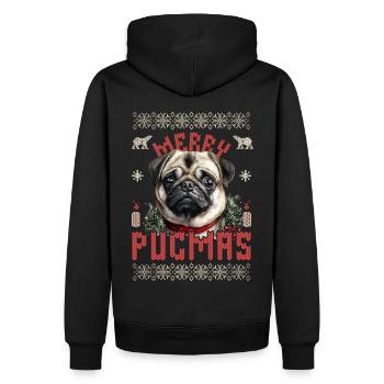 Ugly Christmas Sweater Mops Merry Pugmas - Männer Premium Bio Hoodie - Schwarz - Hinten - Nico (187cm)