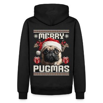 Merry Pugmas Mops im Ugly Christmas Style - Männer Premium Bio Hoodie - Schwarz - Hinten - Nico (187cm)