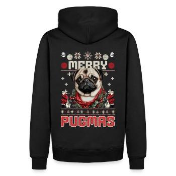 Ugly Christmas Mops Design – Merry Pugmas - Männer Premium Bio Hoodie - Schwarz - Hinten - Nico (187cm)