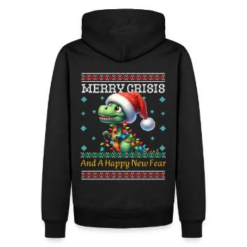 Dino Ugly Christmas Merry Crisis Weihnachten - Männer Premium Bio Hoodie - Schwarz - Hinten - Nico (187cm)