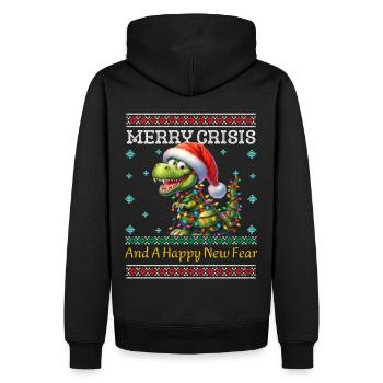 Weihnachten Merry Crisis Dino Ugly Christmas - Männer Premium Bio Hoodie - Schwarz - Hinten - Nico (187cm)