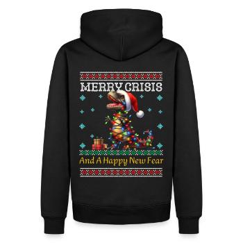 Merry Crisis Ugly Christmas Dino Weihnachten - Männer Premium Bio Hoodie - Schwarz - Hinten - Nico (187cm)