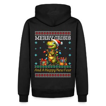Dino Weihnachten Merry Crisis Ugly Christmas - Männer Premium Bio Hoodie - Schwarz - Hinten - Nico (187cm)