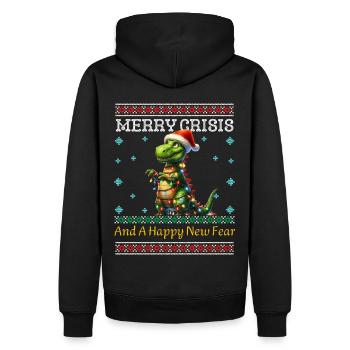 Merry Crisis Weihnachten Dino Ugly Christmas - Männer Premium Bio Hoodie - Schwarz - Hinten - Nico (187cm)
