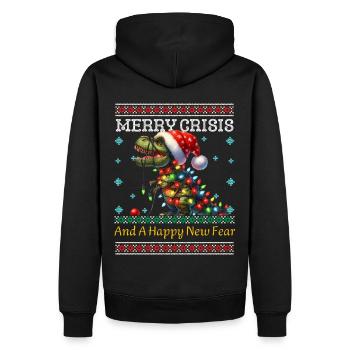 T-Rex Merry Crisis Weihnachten Ugly Christmas - Männer Premium Bio Hoodie - Schwarz - Hinten - Nico (187cm)