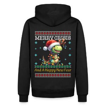 Weihnachten Merry Crisis Dino Ugly Christmas - Männer Premium Bio Hoodie - Schwarz - Hinten - Nico (187cm)