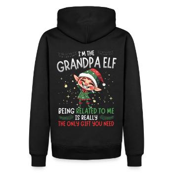 Je suis le grand-père elfe - Look partenaire de Noël - Sweat à capuche Premium bio Homme - noir - Dos - Nico (187cm)