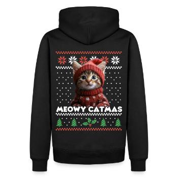 Meowy Catmas Weihnachten Partnerlook - Katzenfans - Männer Premium Bio Hoodie - Schwarz - Hinten - Nico (187cm)