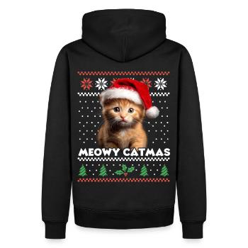 Meowy Catmas Weihnachten Partnerlook - Santa Hat - Männer Premium Bio Hoodie - Schwarz - Hinten - Nico (187cm)