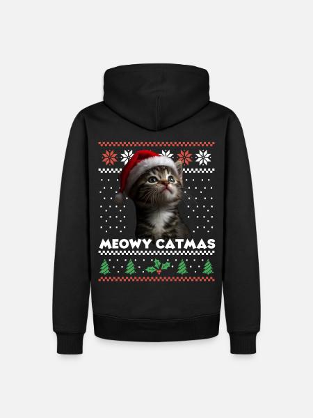Meowy Catmas Weihnachten Partnerlook mit Santa-Hat - Männer Premium Bio Hoodie - Schwarz
