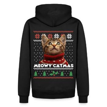 Meowy Catmas Noël Look assorti - Écharpe rouge - Sweat à capuche Premium bio Homme - noir - Dos - Nico (187cm)