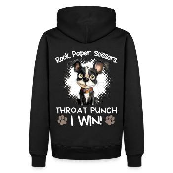 Roche Papier Ciseaux Boston Terrier Humour Drôle - Sweat à capuche Premium bio Homme - noir - Dos - Nico (187cm)