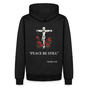 Jésus sur la croix et Marc 4:39 : Que la paix se calme - Sweat à capuche Premium bio Homme - noir - Dos - Nico (187cm)