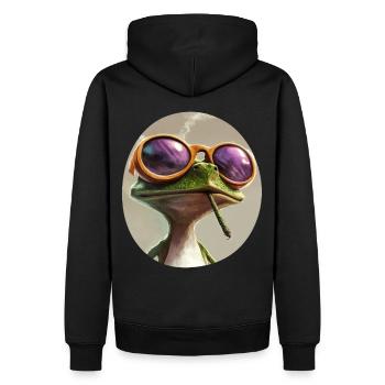 Grenouille de dessin animé fumant de l’herbe : Croassement psychédélique - Sweat à capuche Premium bio Homme - noir - Dos - Nico (187cm)