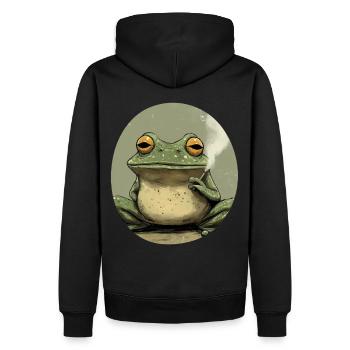 Une grenouille fumeuse de marijuana rit : weed et croassement - Sweat à capuche Premium bio Homme - noir - Dos - Nico (187cm)
