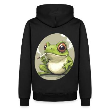 Froschkönig kifft heftig: Cannabis und Quak - Männer Premium Bio Hoodie - Schwarz - Hinten - Nico (187cm)