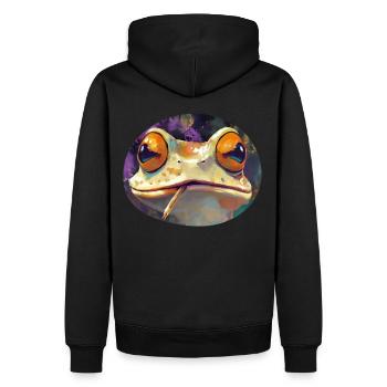 Stoned Froschkönig kifft: Lustige Cannabis Kröte - Männer Premium Bio Hoodie - Schwarz - Hinten - Nico (187cm)