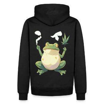 Frosch mit Joint und Cannabisblatt - Weed Frosch - Männer Premium Bio Hoodie - Schwarz - Hinten - Nico (187cm)