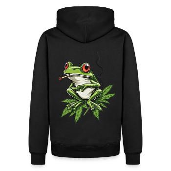 Frosch auf Cannabisblatt mit Joint - Weed Frosch - Männer Premium Bio Hoodie - Schwarz - Hinten - Nico (187cm)