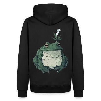 Dicker Frosch mit Cannabisblatt - Weed Frosch - Männer Premium Bio Hoodie - Schwarz - Hinten - Nico (187cm)