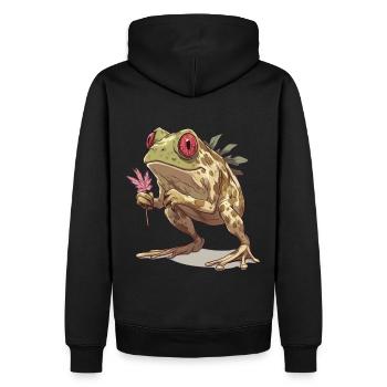 Grenouille avec un œil rouge et une feuille de cannabis - Sweat à capuche Premium bio Homme - noir - Dos - Nico (187cm)