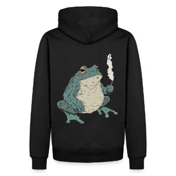 Dicker Frosch mit Zigarette - Weed Frosch Design - Männer Premium Bio Hoodie - Schwarz - Hinten - Nico (187cm)