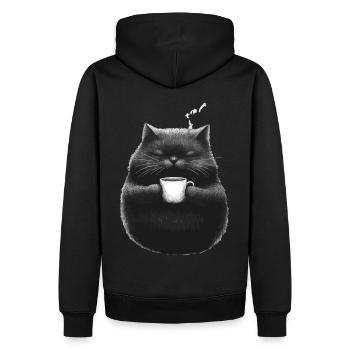 Gemütliche Katze mit Kaffeetasse in Pfoten - Männer Premium Bio Hoodie - Schwarz - Hinten - Nico (187cm)