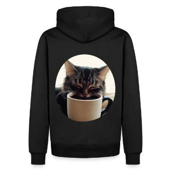 Chat endormi avec tasse à café - Sweat à capuche Premium bio Homme - noir - Dos - Nico (187cm)