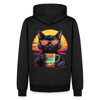 Style des années 80 : Chat froid avec du café - Sweat à capuche Premium bio Homme - noir - Dos - Nico (187cm)