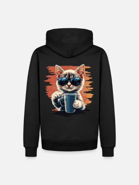 Cool cat with sunglasses & coffee - Men’s Premium Organic Hoodie - black