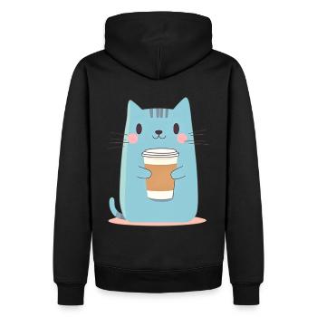 Chat bleu mignon avec du café - Style dessin animé - Sweat à capuche Premium bio Homme - noir - Dos - Nico (187cm)