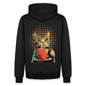 Chat vintage avec du café dans le style pop art - Sweat à capuche Premium bio Homme - noir - Dos - Nico (187cm)