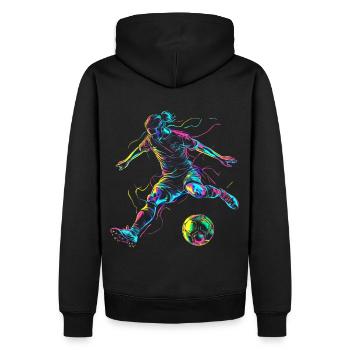 Farbexplosion Fußballer - Dynamisches Design - Männer Premium Bio Hoodie - Schwarz - Hinten - Nico (187cm)
